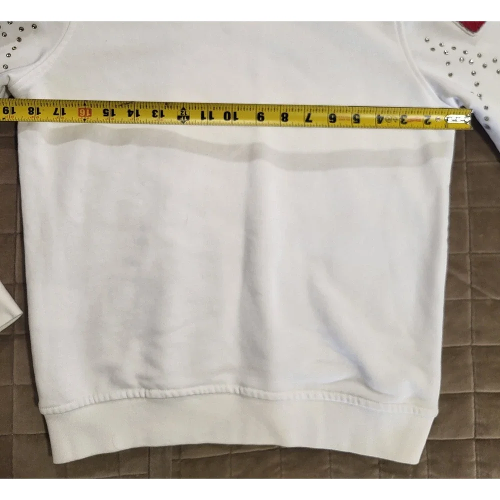 Gucci Distressed Logo Print Hoodie Ivory Size Medium W/Rhinestone Diamonds